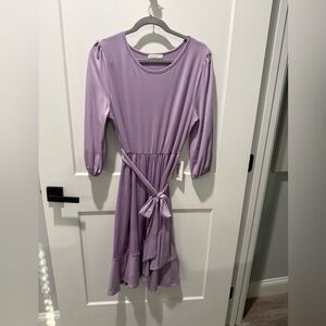 NeeSee dresses lavender lilac purple knee dress 3/4 sleeve tie belt size XL
